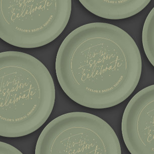 Tis the Season Green Moss Winter Bridal Shower  Paper Plate