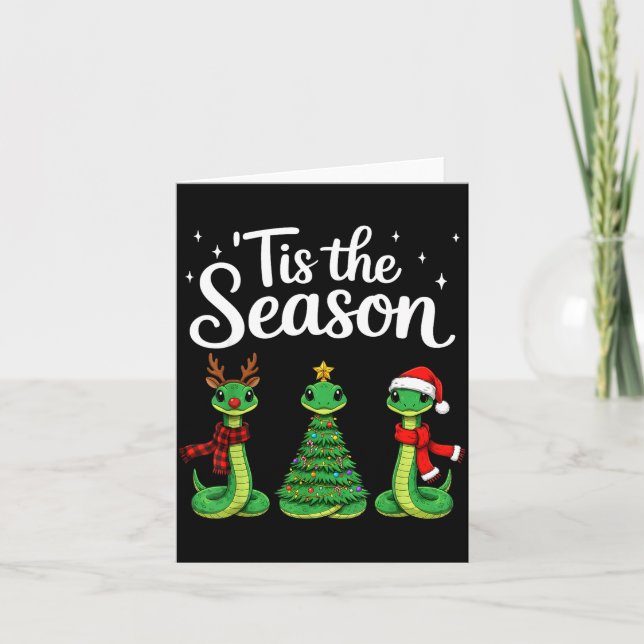 Tis The Season Green Snake Christmas Santa  Card (Front)