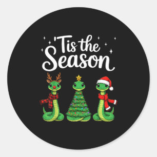Tis The Season Green Snake Christmas Santa  Classic Round Sticker