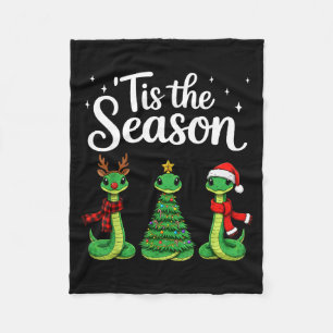 Tis The Season Green Snake Christmas Santa Fleece Blanket