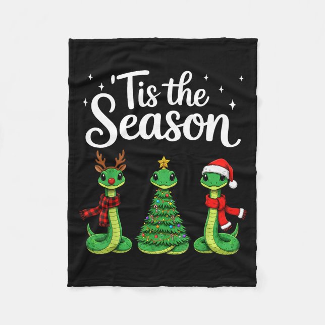 Tis The Season Green Snake Christmas Santa  Fleece Blanket (Front)