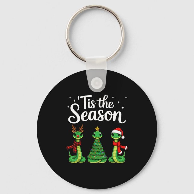 Tis The Season Green Snake Christmas Santa  Key Ring (Front)
