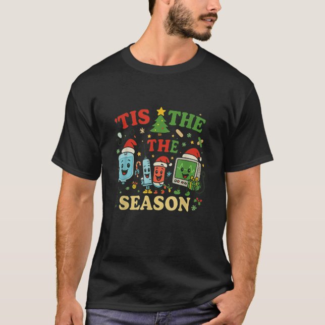 Tis The Season Groovy Christmas ER Nurse Emergency T-Shirt (Front)