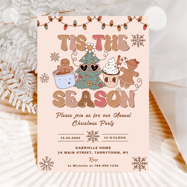 Tis The Season Groovy Cookies Christmas Party Invitation (Creator Uploaded)