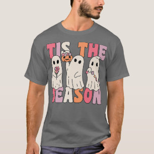 Tis The Season Groovy Ghost With Vintage Flowers H T-Shirt