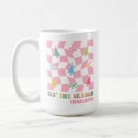 Tis The Season Groovy Pink Coquette Christmas Name