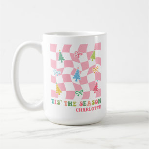 Tis The Season Groovy Pink Coquette Christmas Name Coffee Mug
