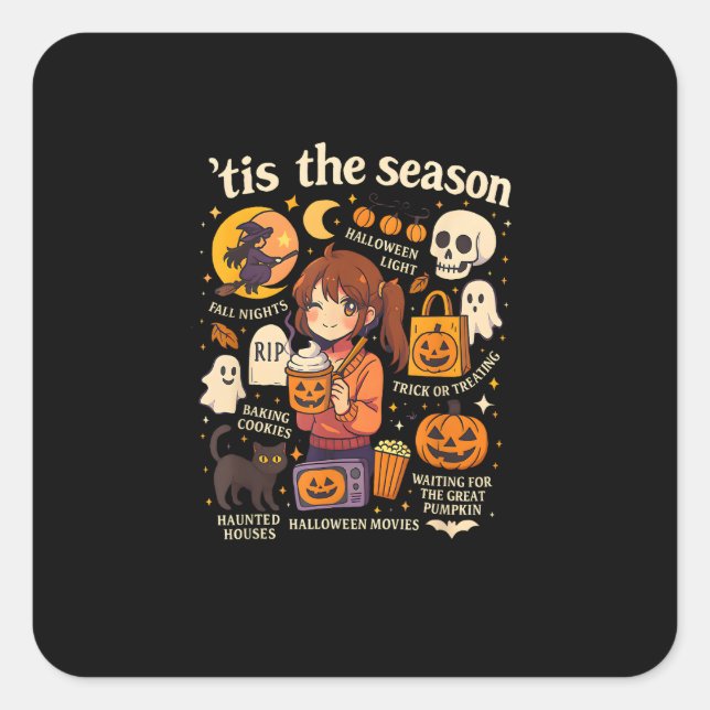 Tis The Season Halloween Anime Icons Fall Design Square Sticker (Front)
