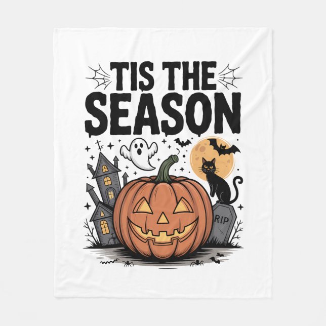 Tis the Season Halloween Fleece Blanket (Front)