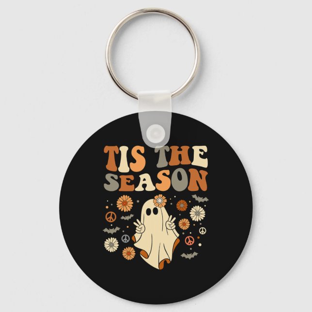 Tis the Season Halloween Ghost Outfit Costume Retr Key Ring (Front)