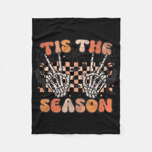 Tis The Season Halloween Skeleton Costume Retro Gr Fleece Blanket (Front)