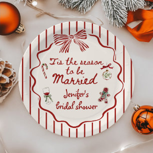 Tis The Season Hand Drawn Christmas Bridal Shower Paper Plate