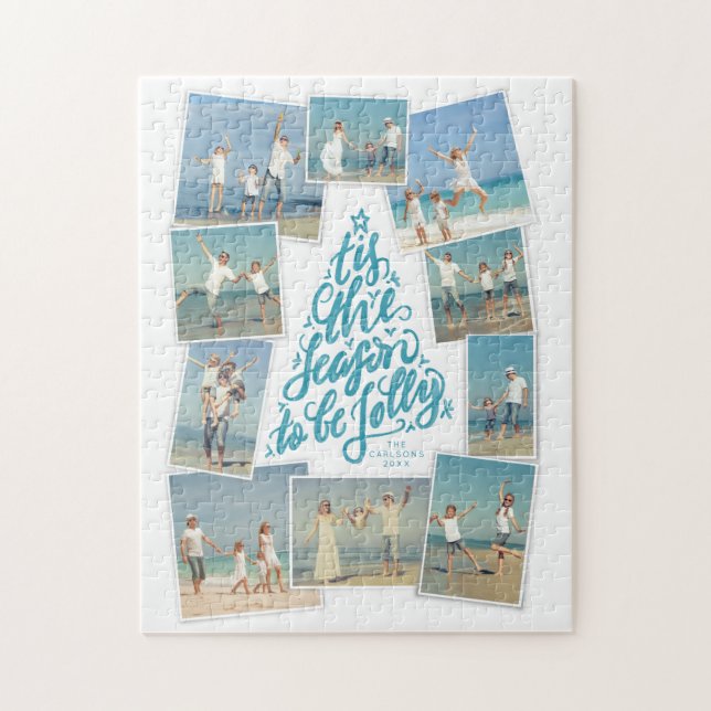 Tis the Season hand-lettered tree photo collage Jigsaw Puzzle (Vertical)
