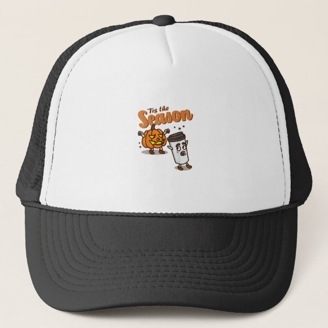 Tis The Season Hate Pumpkin Spice Latte Halloween  Trucker Hat (Front)