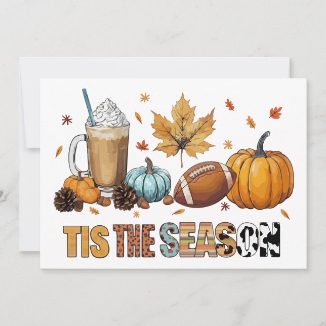 Tis the Season Herbstzeit mit Football und Kaffee Invitation (Front)