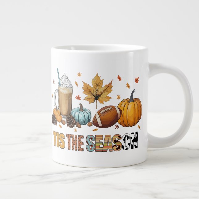 Tis the Season Herbstzeit mit Football und Kaffee Large Coffee Mug (Right)
