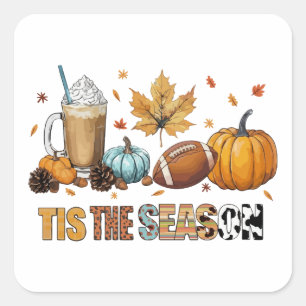 Tis the Season Herbstzeit mit Football und Kaffee Square Sticker