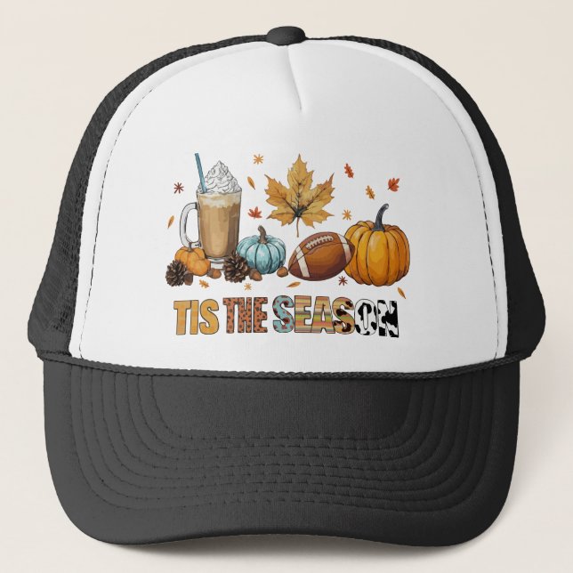 Tis the Season Herbstzeit mit Football und Kaffee Trucker Hat (Front)