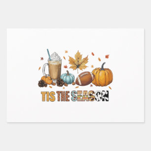 Tis the Season Herbstzeit mit Football und Kaffee Wrapping Paper Sheet