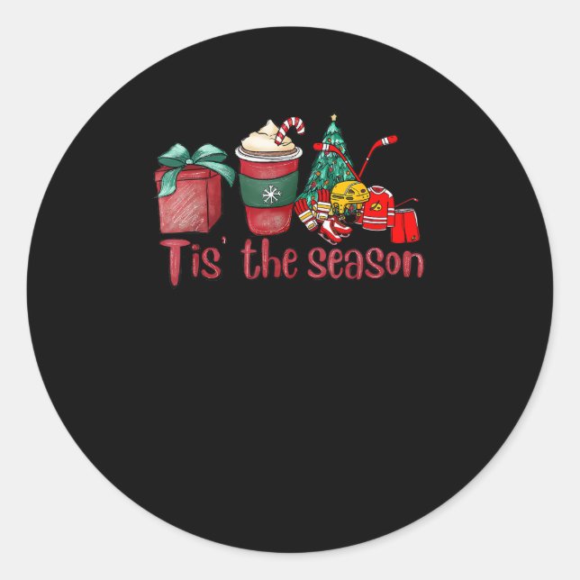 Tis The Season Hockey Christmas Coffee Santa Classic Round Sticker (Front)
