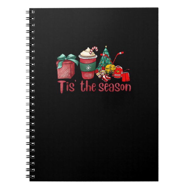 Tis The Season Hockey Christmas Coffee Santa Notebook (Front)
