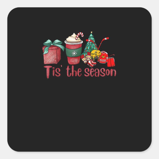 Tis The Season Hockey Christmas Coffee Santa Square Sticker (Front)