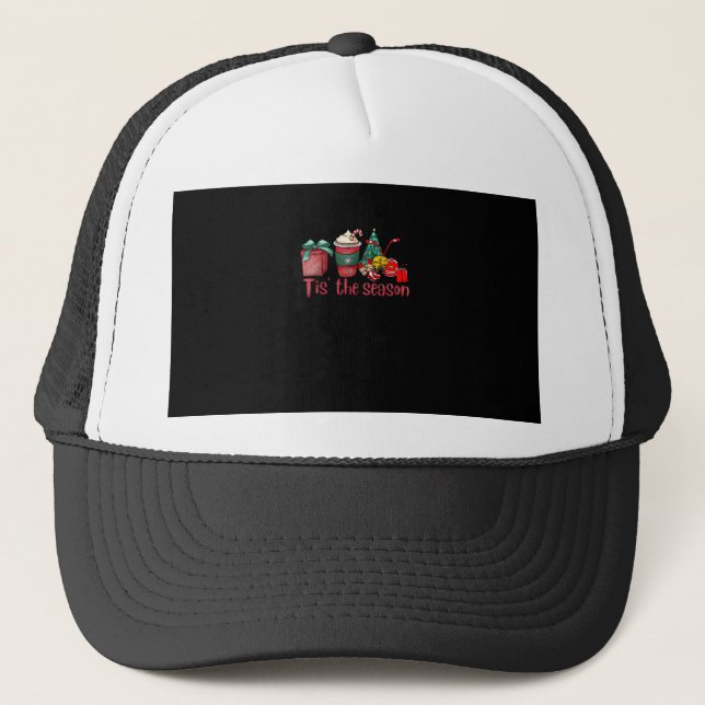 Tis The Season Hockey Christmas Coffee Santa Trucker Hat (Front)