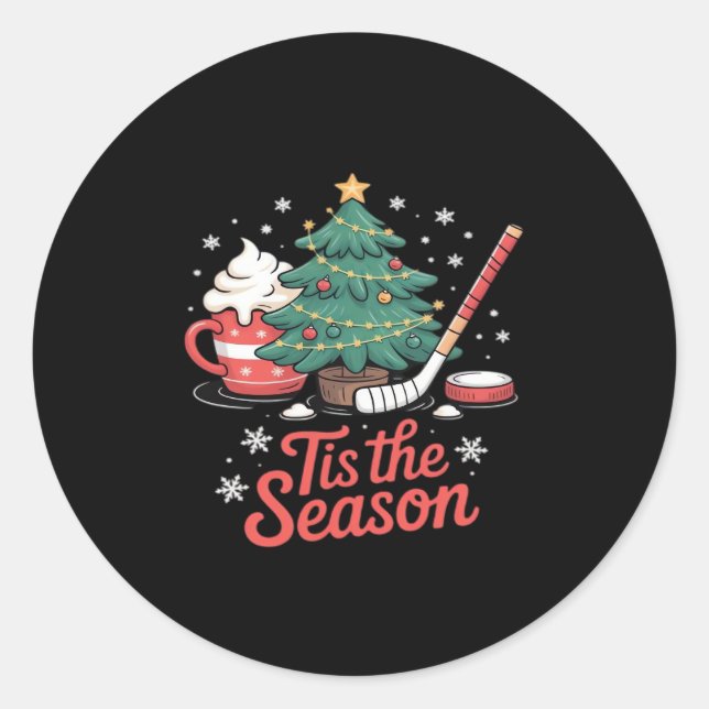Tis The Season Hockey Coffee Tree Hockey Christmas Classic Round Sticker (Front)