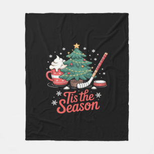 Tis The Season Hockey Coffee Tree Hockey Christmas Fleece Blanket