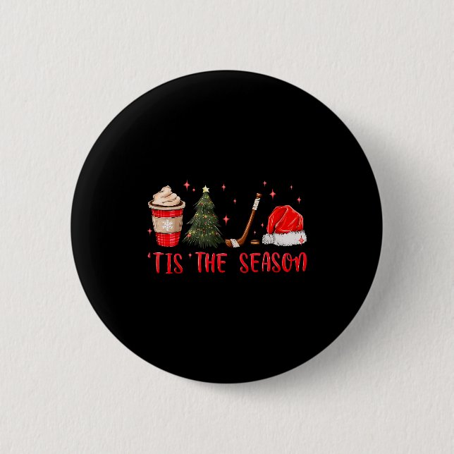 Tis The Season Hockey Coffee Xmas Tree Ice Hockey  6 Cm Round Badge (Front)