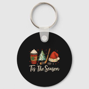 Tis The Season Hockey Coffee Xmas Tree Ice Hockey Key Ring