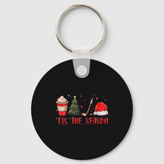 Tis The Season Hockey Coffee Xmas Tree Ice Hockey  Key Ring (Front)