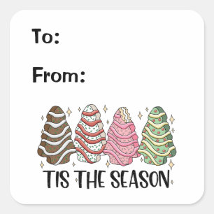 Tis the Season Holiday Christmas Tree Cake Gift Square Sticker