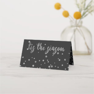 Tis the Season Holiday Glam Silver Confetti Escort Place Card