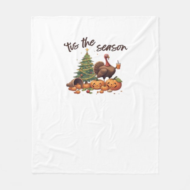 Tis The Season Holiday Mashup Fleece Blanket (Front)