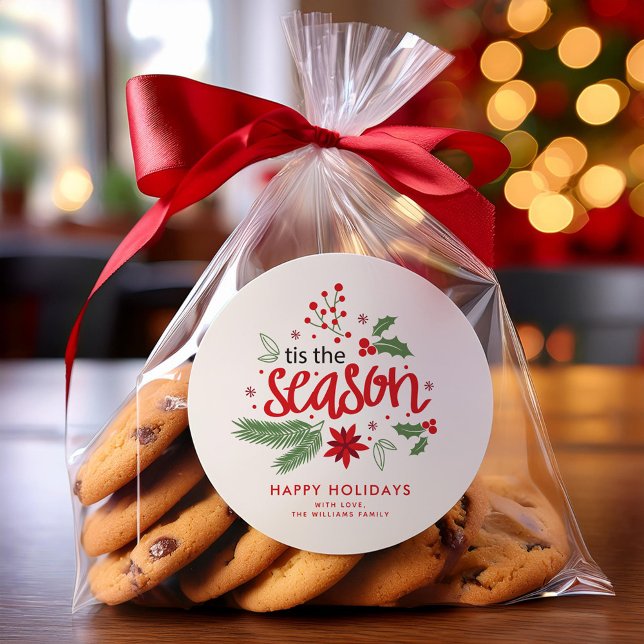 "Tis The Season" Holidays Custom Classic Round Sticker (Creator Uploaded)