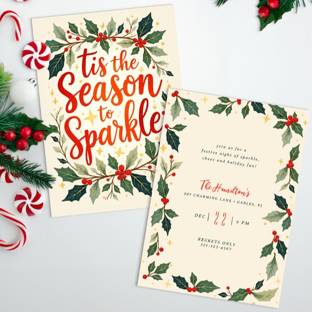 Tis the Season Holly Holiday Party Invite (Holiday Party Invitation)