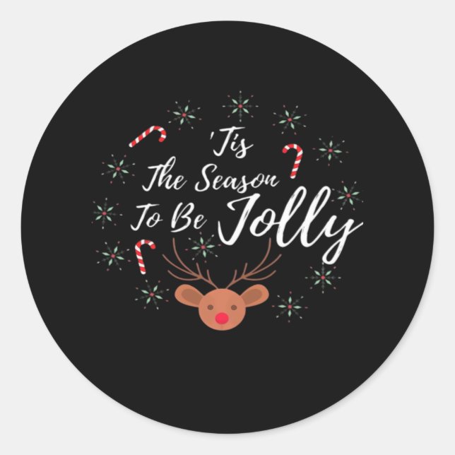 Tis The Season Jolly Classic Round Sticker (Front)