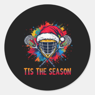 Tis The Season Lacrosse Mask Santa Hat Christmas S Classic Round Sticker