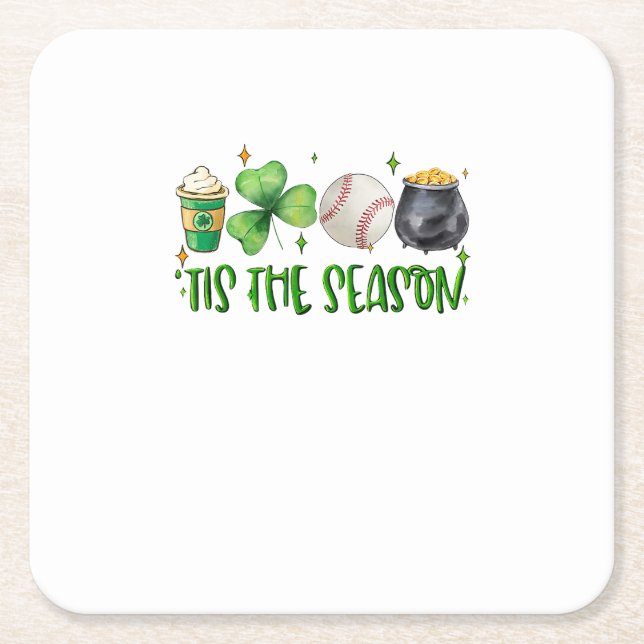 Tis The Season Latte Patricks Day Baseball Square Paper Coaster (Front)