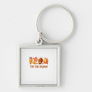 Tis The Season Leopard Football Halloween Fall Key Ring