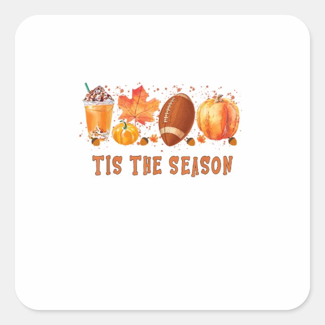 Tis The Season Leopard Football Halloween Fall Square Sticker (Front)
