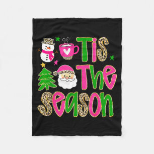 Tis The Season Leopard Print Nk Christmas Santa Sn Fleece Blanket
