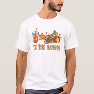 Tis The Season Leopard Pumpkin Football Fall Autum T-Shirt