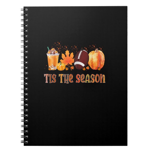 Tis The Season Leopard Pumpkin Football Halloween  Notebook (Front)