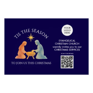 TIS THE SEASON Logo QR Church Services Christmas  Poster