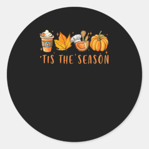 Tis The Season Lunch Lady Pumpkin Spice Fall Leave Classic Round Sticker