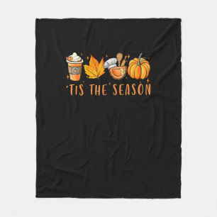 Tis The Season Lunch Lady Pumpkin Spice Fall Leave Fleece Blanket