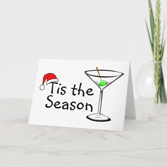 Tis The Season Martini Drink Christmas Holiday Card (Front)