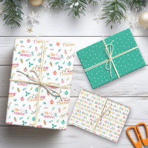 Tis the Season Merry Christmas Colourful Greetings Wrapping Paper Sheet